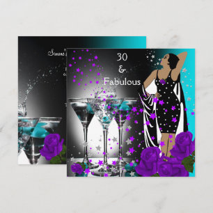 Convites Fabuloso 30 30º Aniversário Rosas Teal Roxo