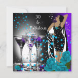 Convites Fabuloso 30 aniversário de 30 anos Teal Rosa Roxo<br><div class="desc">Rosas fabulosas, 30 Martini 30, Festa de aniversário. Deco de Arte Retro Diva, Festa de aniversário de Convite Preto Azul Roxo. Personalize com seus próprios detalhes e idade. Modelo para Sweet 16, 16, Quinceanera 15, 18, 20, 21rua, 30, 40, 50, 60, 70, 80, 90, 100, Fabuloso produto para Mulheres, Meninas,...</div>