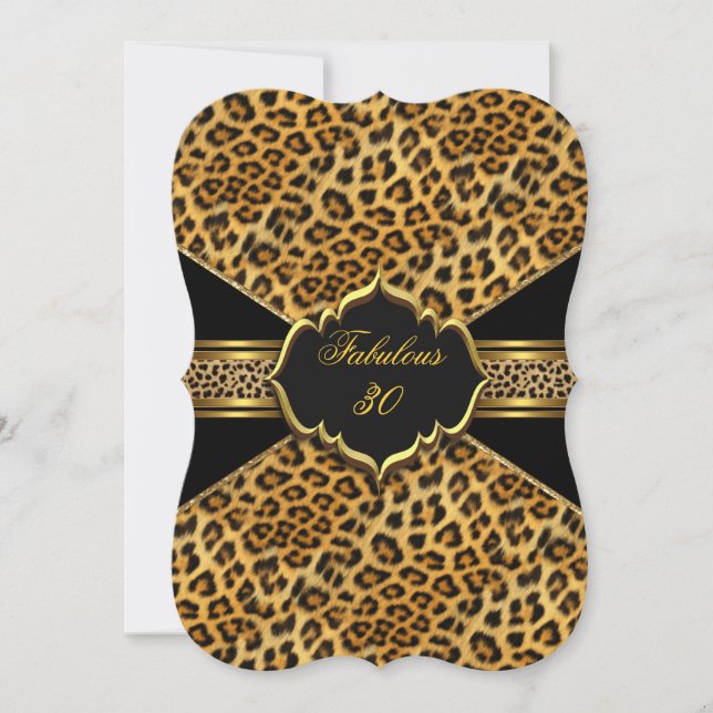 Convites Fabuloso 30 Dourado Leopardo Negro aniversário de  (Frente)