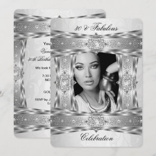 Convites Fabuloso 30 Elegante Diamante Joia Prata Branco Fo