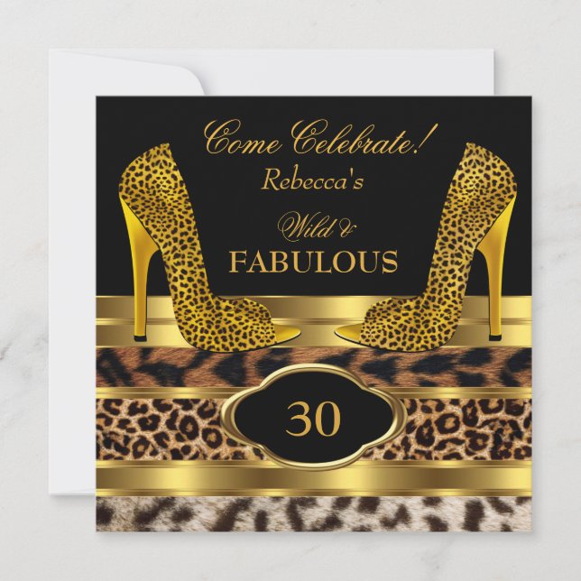 Convites Fabuloso 30 Leopardo Selvagem Dourado Cheetah High (Frente)