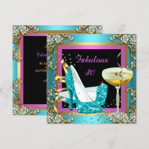 Convites Fabuloso 30 Rosa Azul Turquesa Dourado Champanhe A