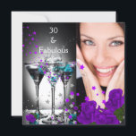 Convites Fabuloso 30 Rosas Roxos de Teal de Aniversário<br><div class="desc">Adicione Foto, Rosas Fabulosos, Festa de aniversário Martini 30 30. Retro Diva Art deco, Teal Blue, Purple. Personalize com seus próprios detalhes e idade. Modelo para Sweet 16, 16, Quinceanera 15, 18, 20, 21rua, 30, 40, 50, 60, 70, 80, 90, 100, Fabuloso produto para Mulheres, Meninas, Zizzago criou esta design,...</div>