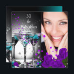 Convites Fabuloso 30 Rosas Roxos de Teal de Aniversário Fot<br><div class="desc">Adicione Foto, Rosas Fabulosos, Festa de aniversário Martini 30 30. Retro Diva Art deco, Teal Blue, Purple. Personalize com seus próprios detalhes e idade. Modelo para Sweet 16, 16, Quinceanera 15, 18, 20, 21rua, 30, 40, 50, 60, 70, 80, 90, 100, Fabuloso produto para Mulheres, Meninas, Zizzago criou esta design,...</div>