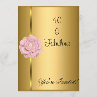 Convites Fabuloso 40º Aniversário Flor Rosa Pérola Dourada