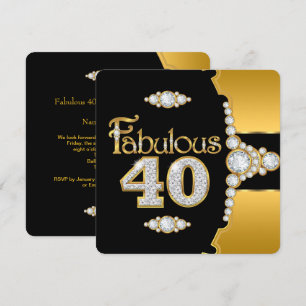 Convites Fabuloso 40 Aniversário de 40 anos Dourado Preto D