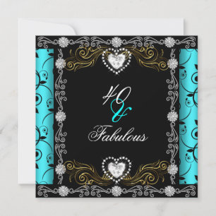 Convites Fabuloso 40 Damask Verde Água Preto Prata 40º Aniv