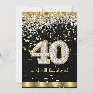 Convites Fabuloso 40 Dourado Prateado Serpentinas 40º Anive