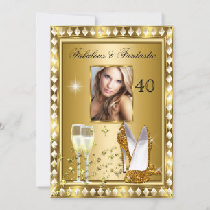 Convites Fabuloso 40 Foto Dourado Glamour Hollywood Anivers