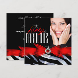 Convites Fabuloso 40 Foto Zebra Preta e Branca Aniversário