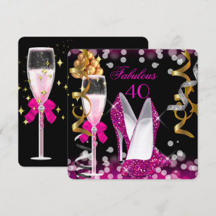Convites Fabuloso 40 Rosa Quente Preto Dourado Bolhas 40º F