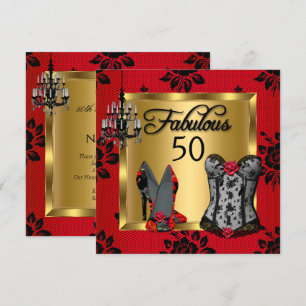 Convites Fabuloso 50º Aniversário Festa Vermelho e Preto co