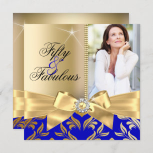 Convites Fabuloso 50º Folha Azul Dourada e Arco 50º Anivers