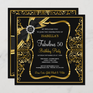 Convites Fabuloso 50º Pearl Dourado Lace Arco Black Invite