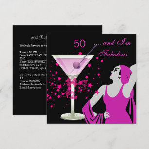 Convites Fabuloso 50 Aniversário de 50 anos Festa Diva Rosa