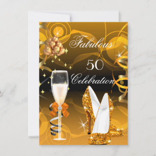 Convites Fabuloso 50 Aniversário de Laranja Dourado Amarelo