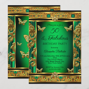 Convites Fabuloso 50 Aniversário Esmeralda Verde Borboleta 
