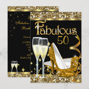 Convites Fabuloso 50 Aniversário Fantástico Festa Dourado P
