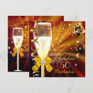 Convites Fabuloso 50 Aniversário Festa Champanhe Dourado Pr