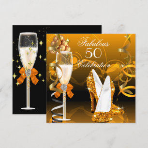 Convites Fabuloso 50 Aniversário Laranja Dourado Festa de A
