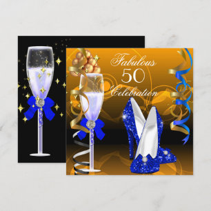 Convites Fabuloso 50 Azul Real Dourado Laranja Festa de Ani