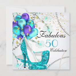 Convites Fabuloso 50 Azul Teal Altos Saltos Altos Aniversár