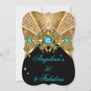 Convites Fabuloso 50 Azul Turquesa Dourado Preto Damasco An