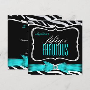Convites Fabuloso 50 Azul Turquesa Zebra Preto Aniversário