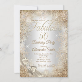 Convites Fabuloso 50 Bege Prata Creme Pérola Arco Floco de 