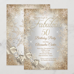 Convites Fabuloso 50 Bege Prata Creme Pérola Arco Floco de 