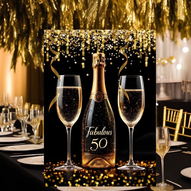 Convites Fabuloso 50 Brilho Dourado Champanhe Preto (Criador carregado)