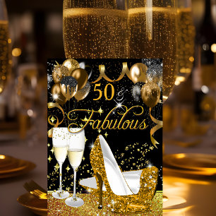 Convites Fabuloso 50 Brilho Dourado Salto Glitzy Glam Festa