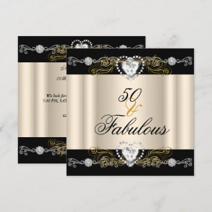 Convites Fabuloso 50 Creme Preto Dourado Prata Aniversário