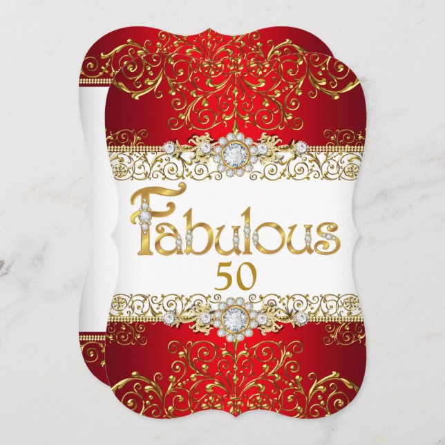 Convites Fabuloso 50 Dourado Diamond Red Glamor Aniversário (Frente/Verso)