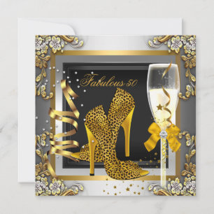 Convites Fabuloso 50 Dourado Leopardo Champanhe Prata Anive