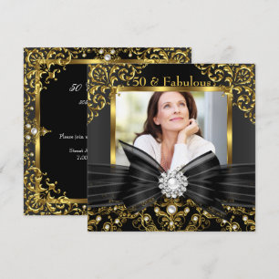 Convites Fabuloso 50 Dourado Pérola Preta Arco e Damasco An