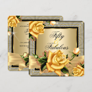 Convites Fabuloso 50 Dourado Rosa Amarela Preto Aniversário