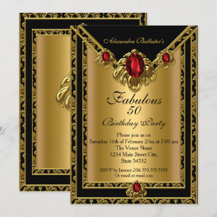 Convites Fabuloso 50 Elegante Damasco Dourado Gema Vermelha