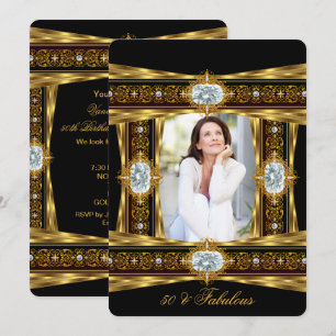 Convites Fabuloso 50 Elegante Diamante Joia Ouro Preto Foto