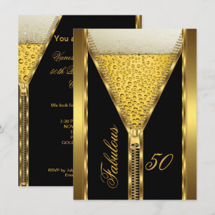 Convites Fabuloso 50 Elegante Zíper Dourado Cerveja Bebida 
