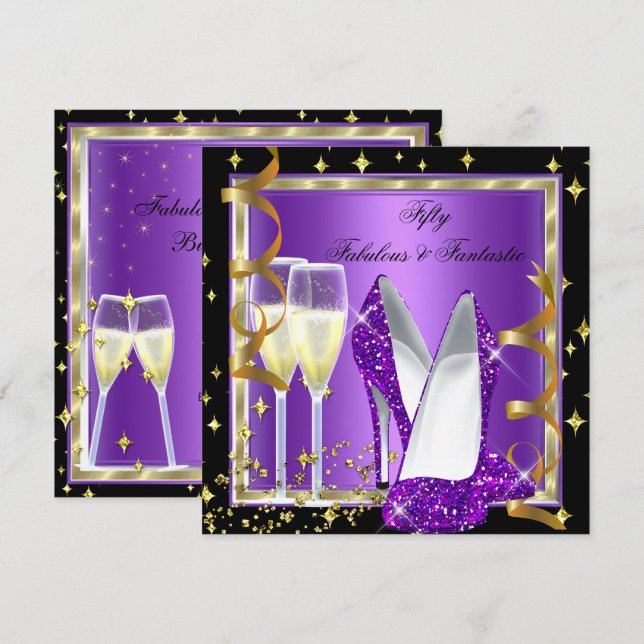 Convites Fabuloso 50 Fabuloso Partido Dourado Puro 2 (Frente/Verso)