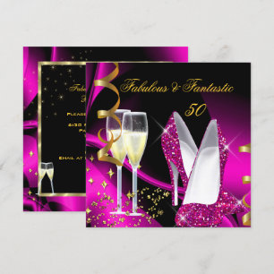 Convites Fabuloso 50 Fantástico Aniversário Rosa Dourado Ab