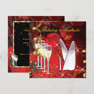 Convites Fabuloso 50 Fantástico Champanhe Dourado Vermelho 