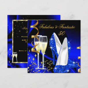 Convites Fabuloso 50 Fantástico Festa Azul Dourado Abstrato