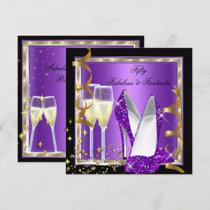 Convites Fabuloso 50 Fantástico Festa Roxo Dourado