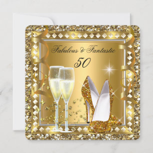Convites Fabuloso 50 & Fantástico Glam Dourado Prata Aniver