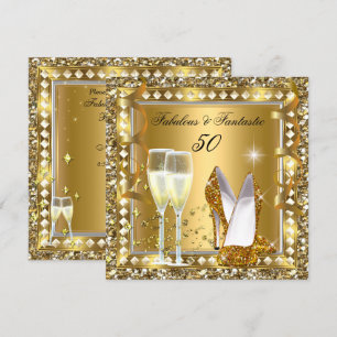 Convites Fabuloso 50 & Fantástico Glam Dourado Prata Aniver