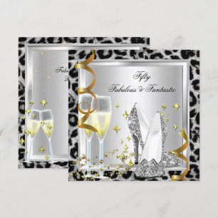 Convites Fabuloso 50 & Fantástico Leopardo Prateado de Aniv