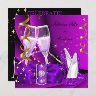 Convites Fabuloso 50 Fantástico Púrpura Alto Salto Aniversá