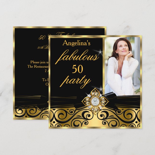 Convites Fabuloso 50 Faux Diamond Party Dourado Fabuloso (Frente/Verso)
